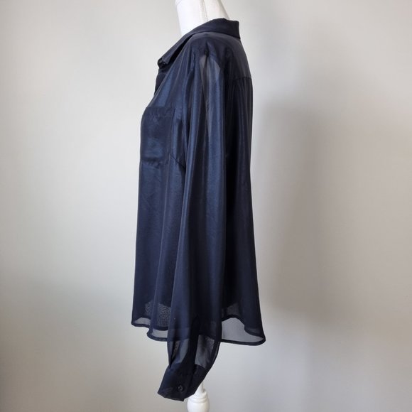 Jones New York Collection Blue Sheen Blouse Size M - Picture 2 of 9